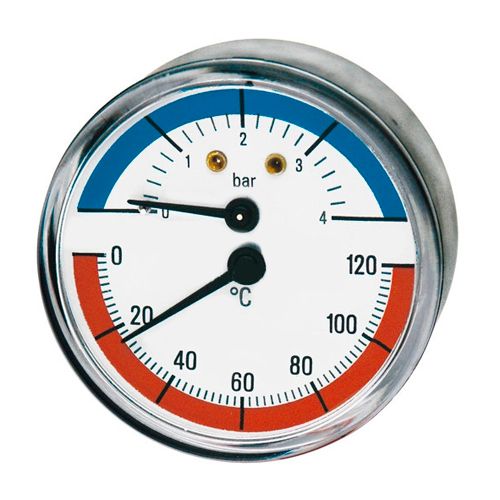Termomanometras horizontalus 80 mm, 0 – 4 bar