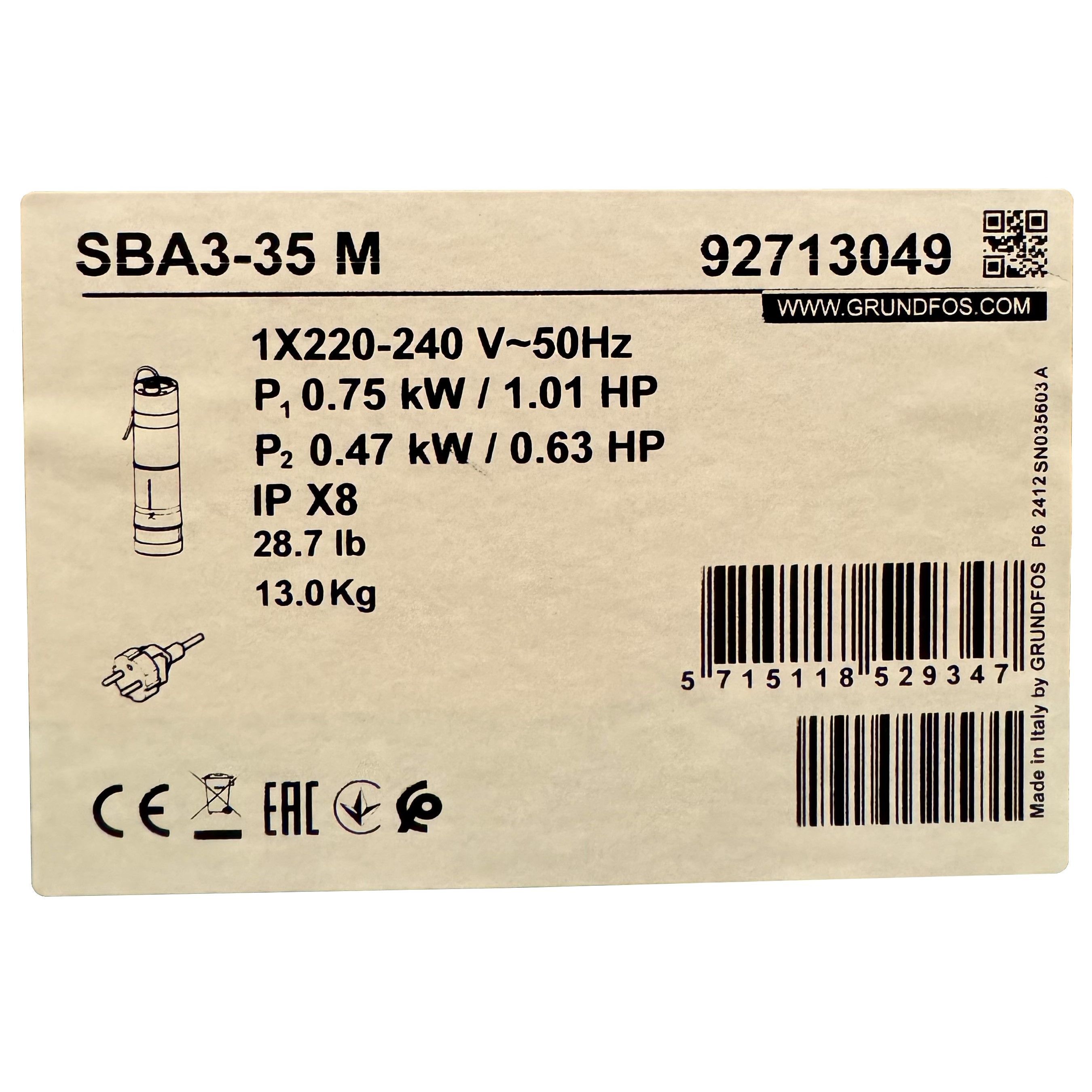 Panardinamas siurblys šuliniui SBA 3-35 M GRUNDFOS