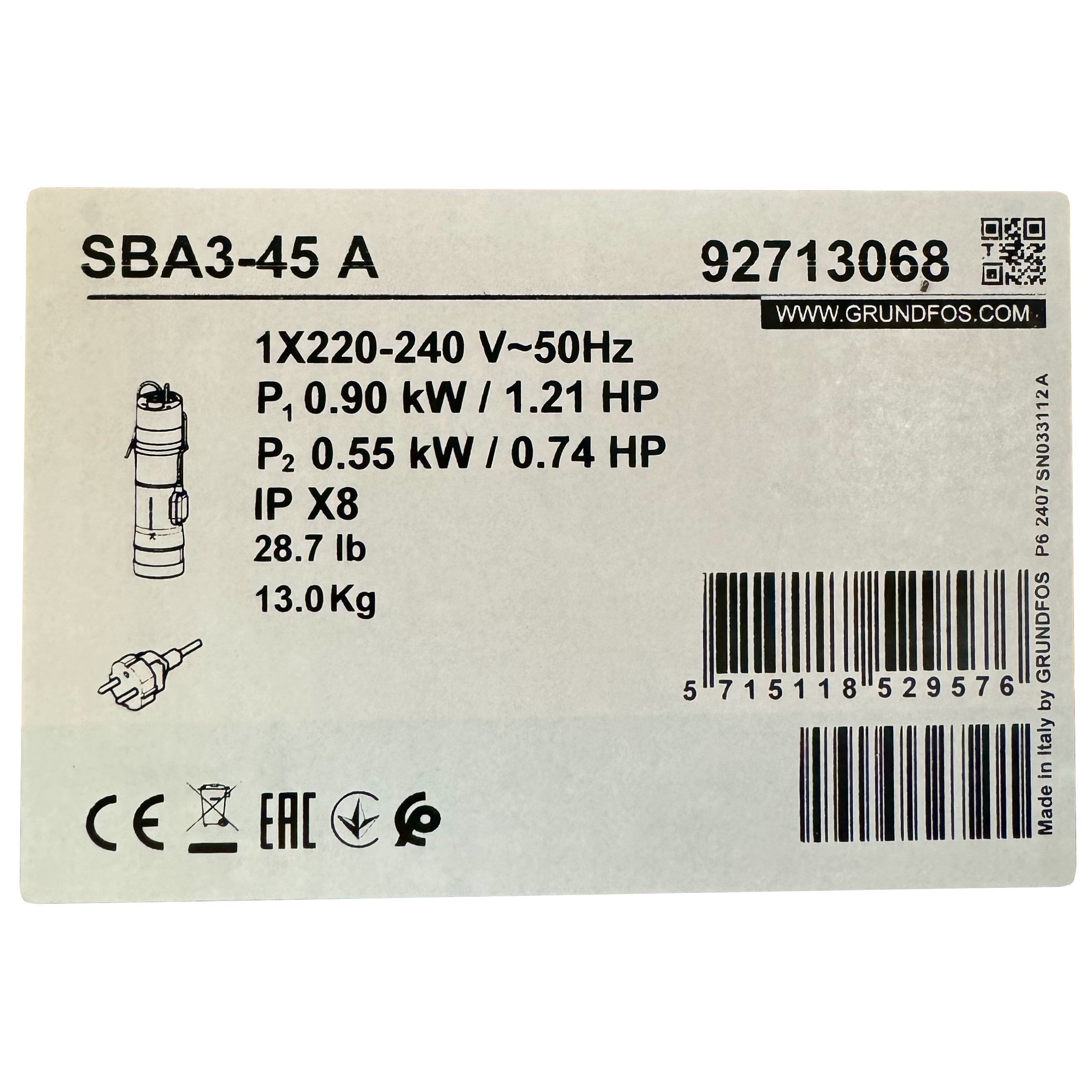 Panardinamas siurblys šuliniui SBA 3-45 A GRUNDFOS