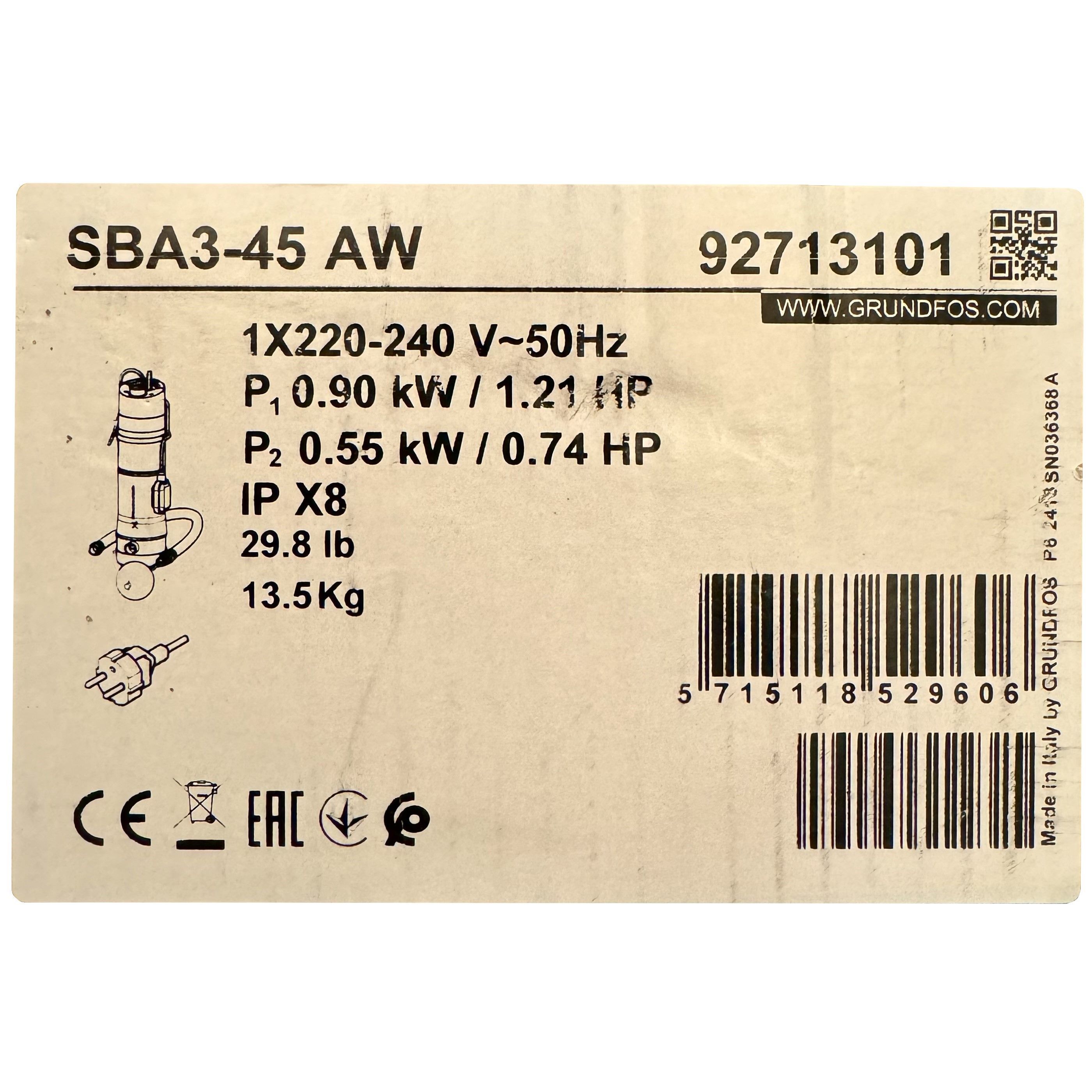 Panardinamas siurblys šuliniui SBA 3-45 AW GRUNDFOS